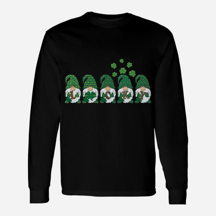 Funny St Patricks Day Green Gnome Leopard Pattern Shamrock Unisex Long Sleeve