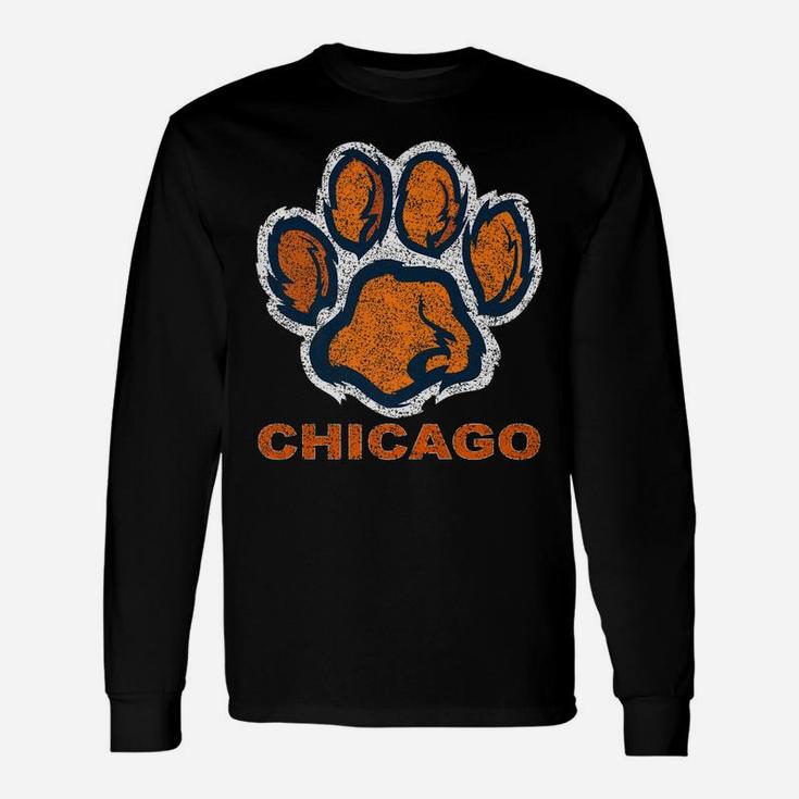Funny Vintage Foot Paw Bear Orange Chicago Gifts Unisex Long Sleeve