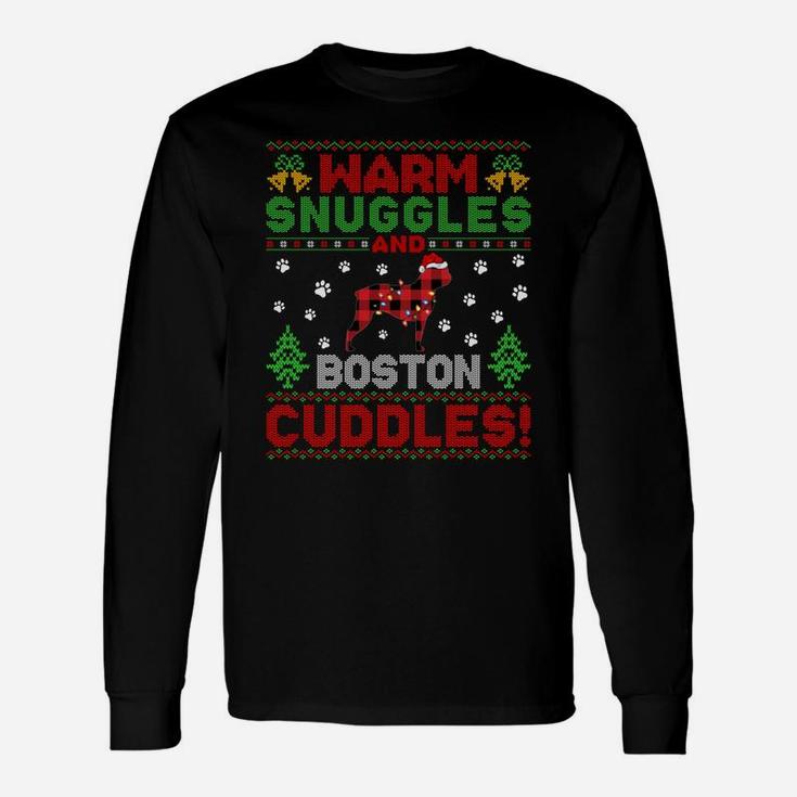 Funny Warm Snuggles Ugly Boston Terrier Christmas Sweatshirt Unisex Long Sleeve
