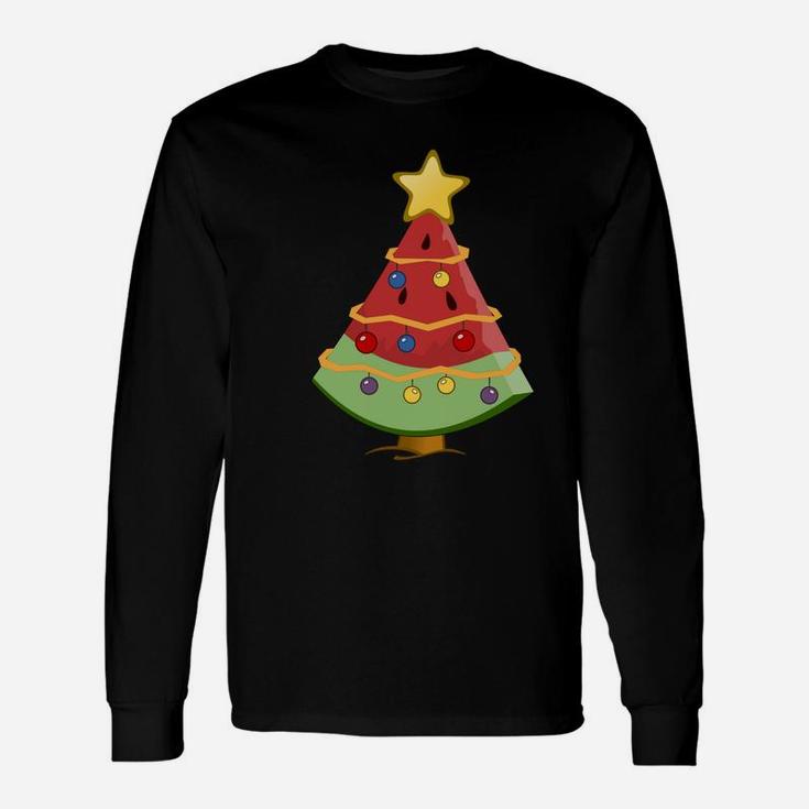 Funny Watermelon Christmas Tree With Lights Xmas Sweatshirt Unisex Long Sleeve