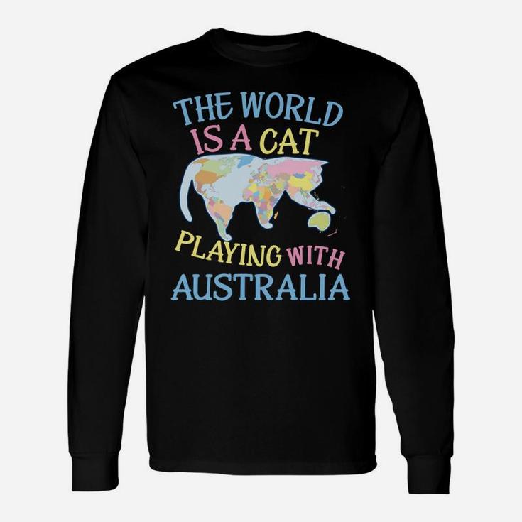 Funny World Is A Cat Playing Map Unisex Long Sleeve