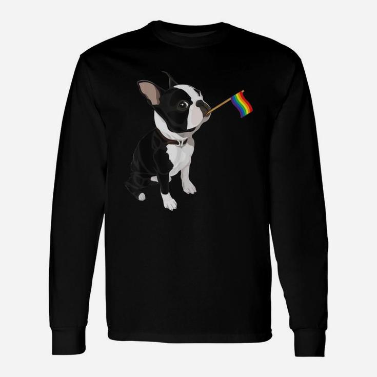 Gay Pride Flag Boston Terrier Dog LGBT Flag Pride Long Sleeve T-Shirt