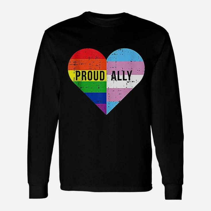 Gay Trans Transgender Heart Rainbow Flag Cool Lgbt Ally Gift Unisex Long Sleeve