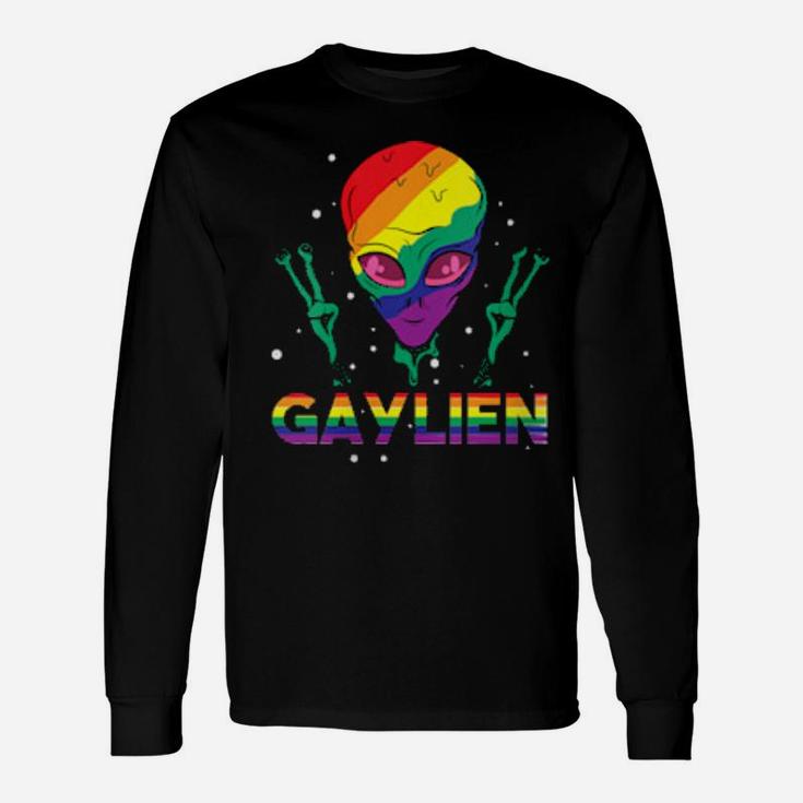 Gaylien Alien Lgbt Love Rainbow Heart Flag Gay Pride Long Sleeve T-Shirt