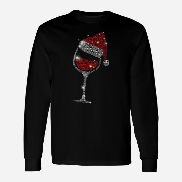Glass Of Red Wine Santa Hat Christmas For Men Women Family Unisex Long Sleeve