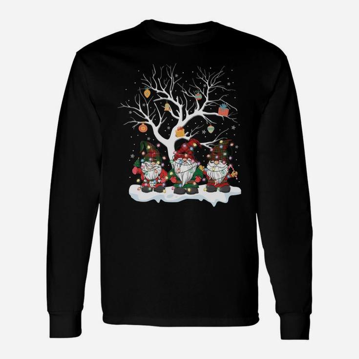 Gnome Buffalo Plaid Christmas Tree Light Pajama Gift Sweatshirt Unisex Long Sleeve
