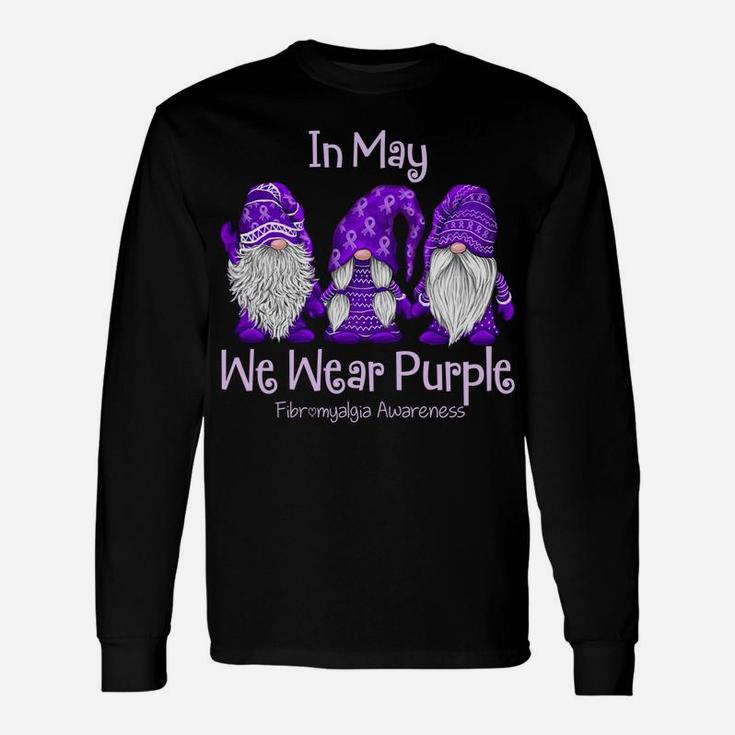 Gnome In May We Wear Purple Fibromyalgia Awareness Unisex Long Sleeve