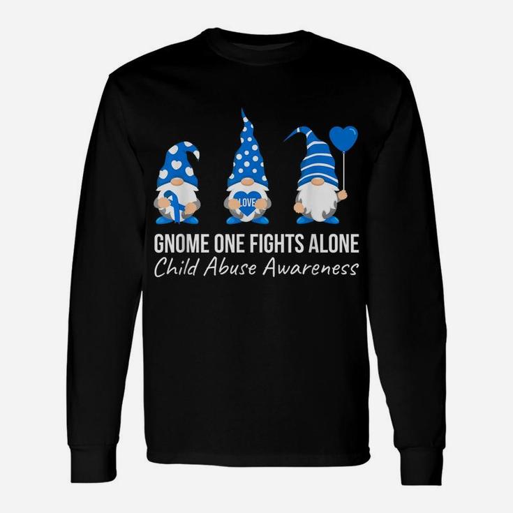 Gnome One Fights Alone Child Abuse Awareness Blue Ribbon Unisex Long Sleeve