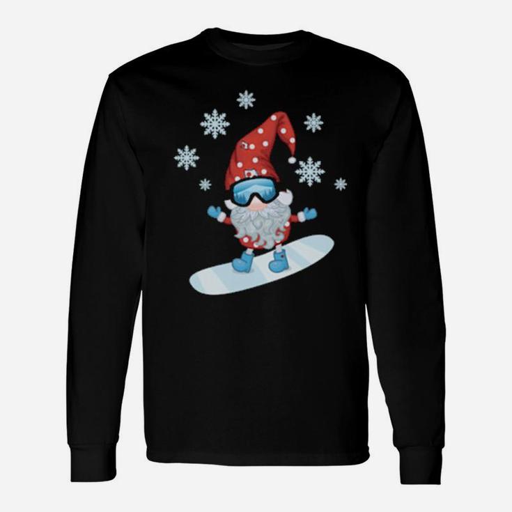 Gnome On Snowboard Ugly Xmas Costume Long Sleeve T-Shirt
