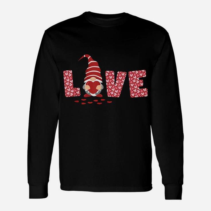 Gnome Valentines Day T Shirt Love Red Heart Happy V-Day Cute Unisex Long Sleeve