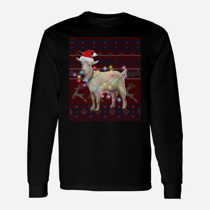 Goat Christmas Lights Ugly Sweater Goat Lover Gift Sweatshirt Unisex Long Sleeve