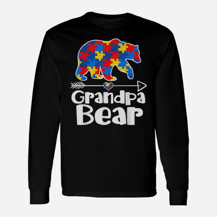 Grandpa Bear Puzzle Piece Autism Awareness Autistic Dad Long Sleeve T-Shirt