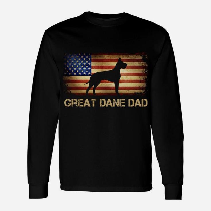 Great Dane Dad Vintage American Flag Patriotic Dog Lover Unisex Long Sleeve