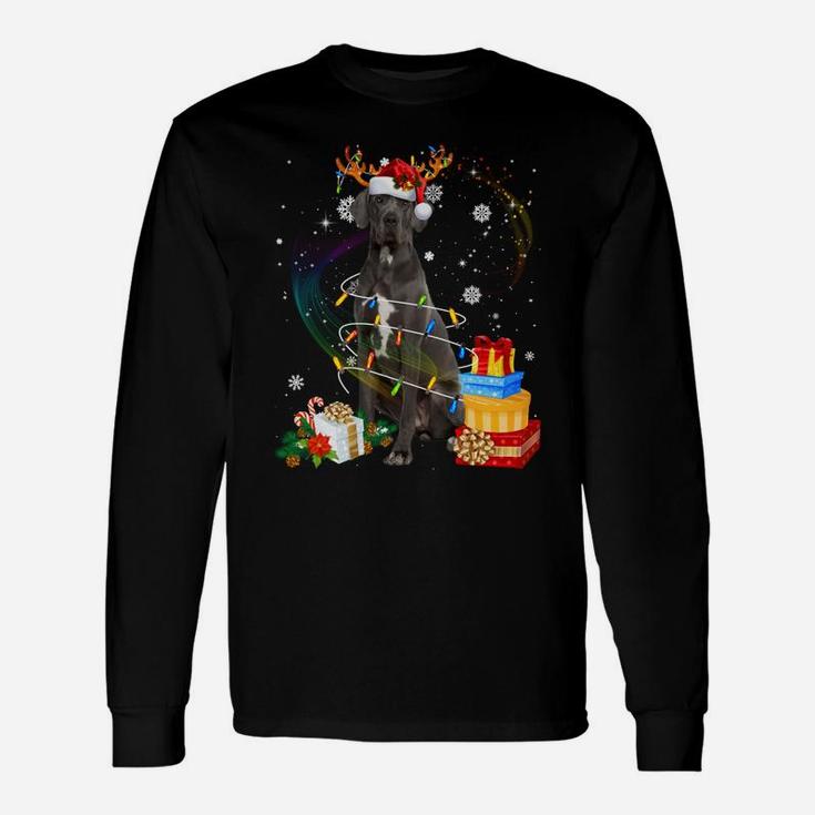 Great Dane Reindeer Christmas Lights Funny Dog Xmas Gift Unisex Long Sleeve