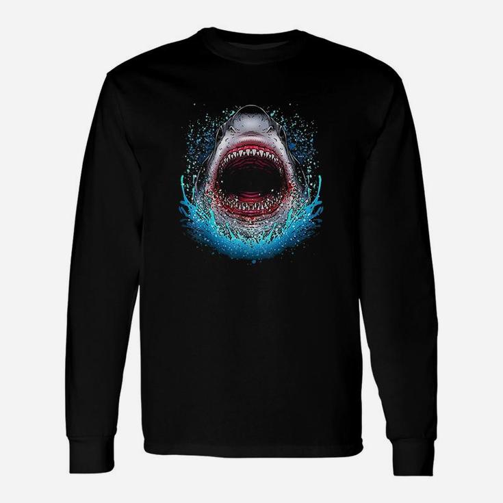 Great White Shark Open Mouth Teeth Beach Ocean Animal Unisex Long Sleeve