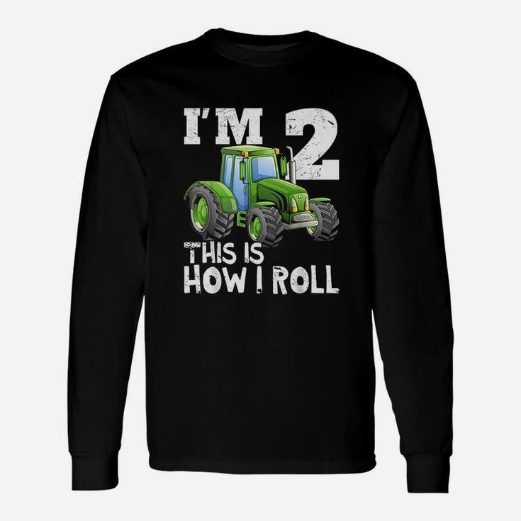Green Farm Tractor 2Nd Birthday Party 2 Year Old Unisex Long Sleeve