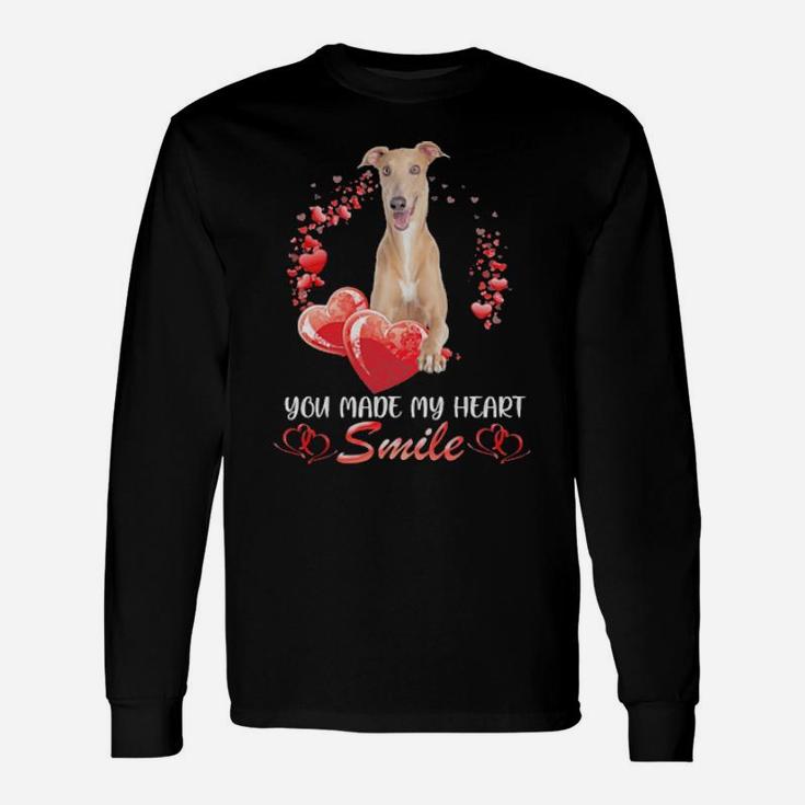 Greyhound Heart You Made My Heart Smile Valentines Day Long Sleeve T-Shirt