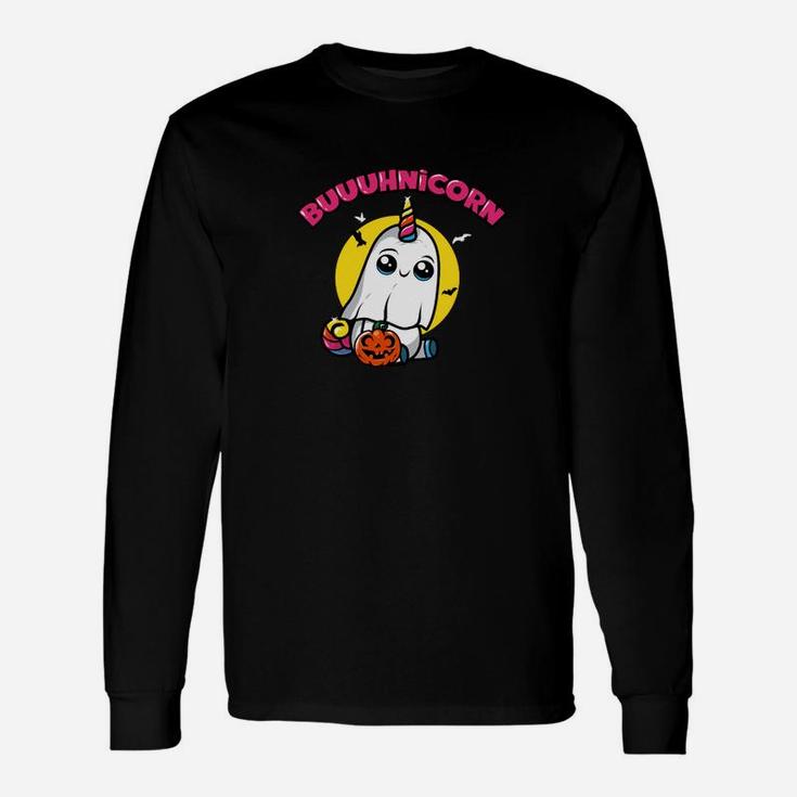 Halloween-Einhorn-Geist Schwarzes Langarmshirts, Boooh! Unicorn Motiv