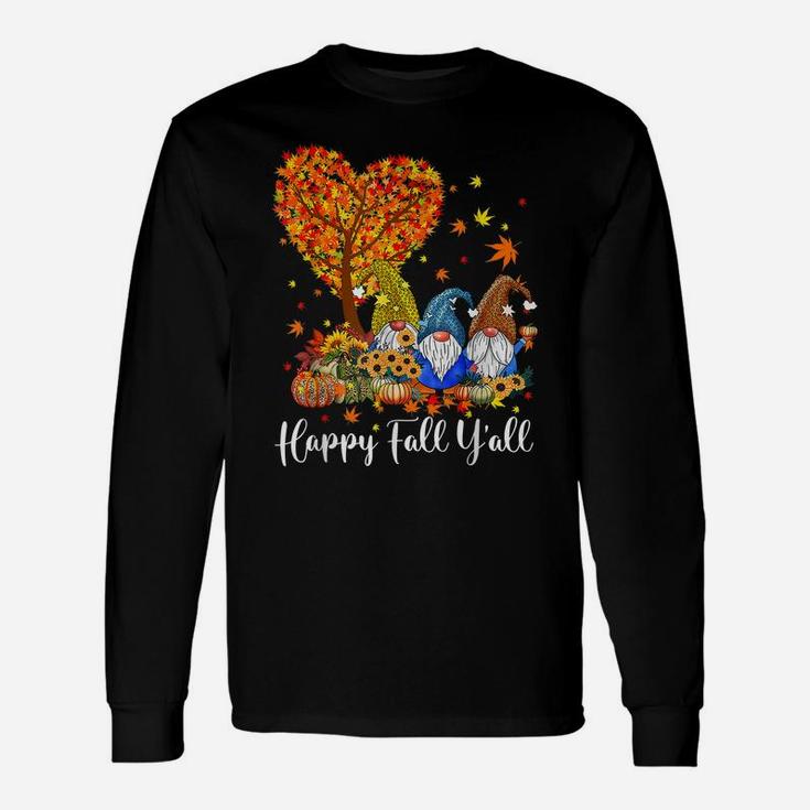 Happy Fall Y'all Gnome Leopard Pumpkin Funny Autumn Gnomes Unisex Long Sleeve