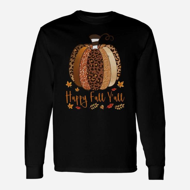 Happy Fall Y’All Pumpkin Leopard Print Thanksgiving Autumn Sweatshirt Unisex Long Sleeve