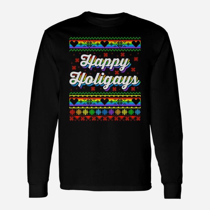 Happy Holigays Funny Lgbtq Pride Ugly Christmas Unisex Long Sleeve