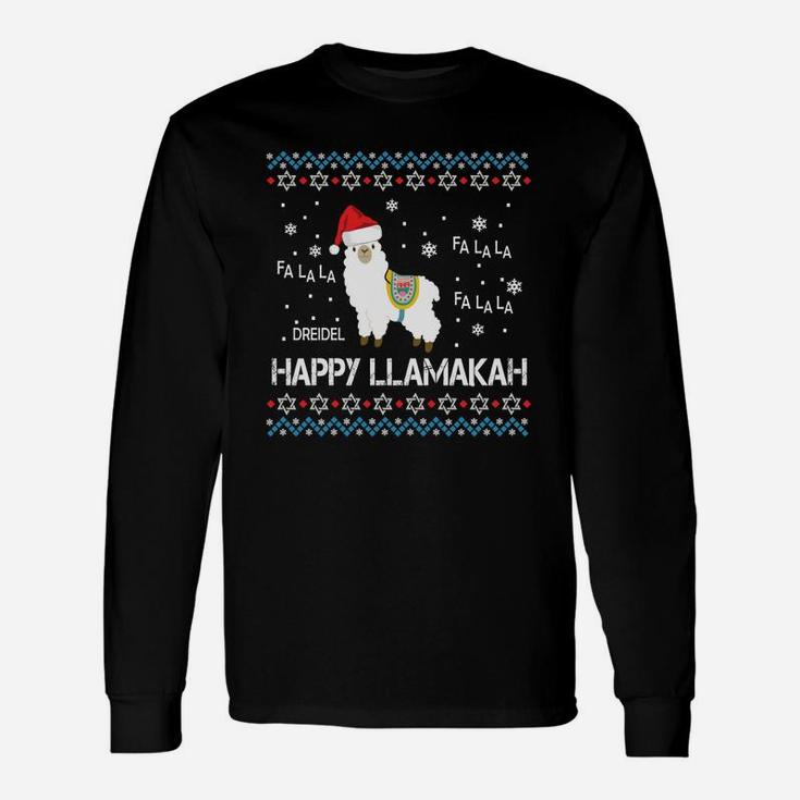 Happy Llamakah Sweatshirt Funny Ugly Hanukkah Xmas Llama Unisex Long Sleeve