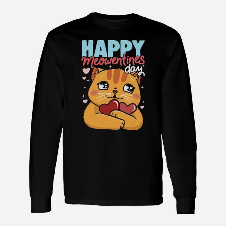 Happy Meowentine's Day Cat Valentine's Day Heart Cats Long Sleeve T-Shirt