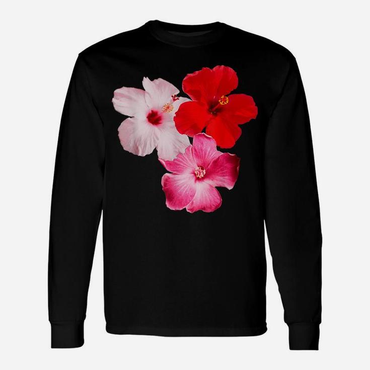 Hawaiian Tropical Hibiscus Flower Pink Red Photo Collage Unisex Long Sleeve