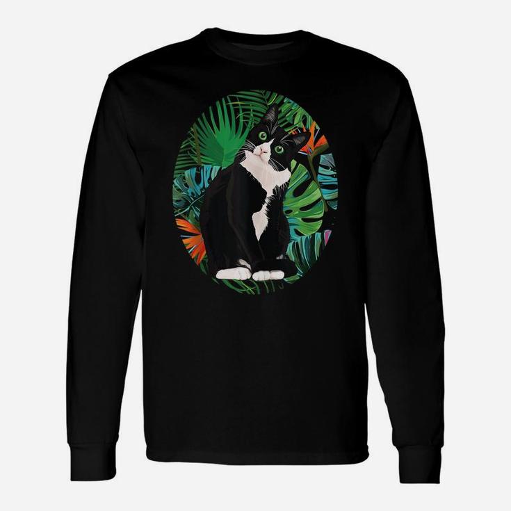 Hawaiian Tshirt Tuxedo Cat Tropical Gift Animal Lovers Unisex Long Sleeve