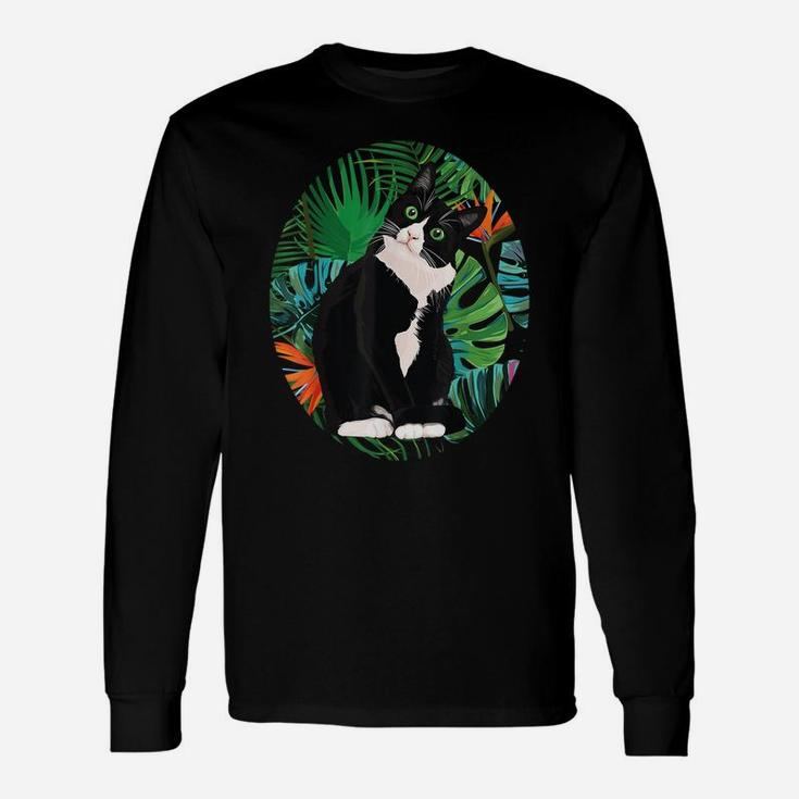 Hawaiian Tshirt Tuxedo Cat Tropical Gift Animal Lovers Unisex Long Sleeve