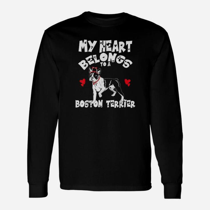 My Heart Belongs To A Boston Terrier Headband Valentines Long Sleeve T-Shirt