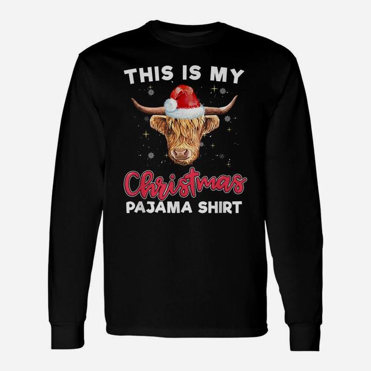 Highland Cow Christmas Pajama Santa Cow Lover Gift Unisex Long Sleeve
