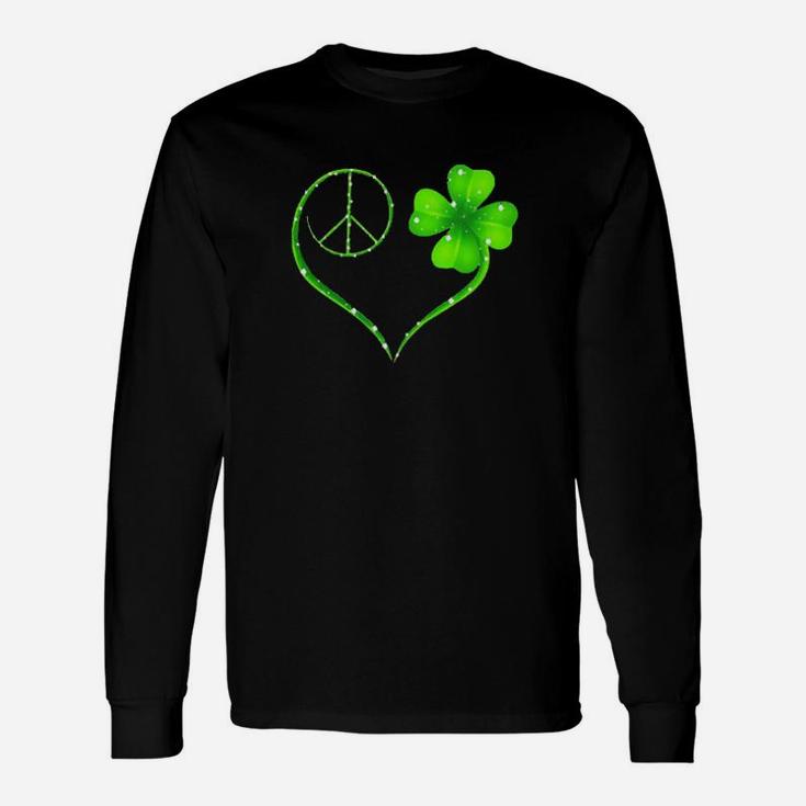 Hippie Peace And Irish Heart St Patrick's Day Long Sleeve T-Shirt