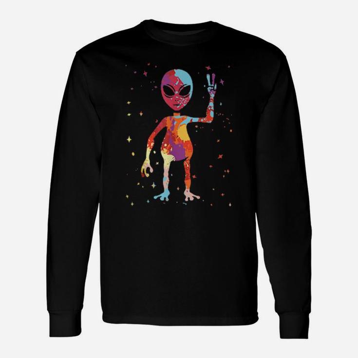 Hippy Alien Tie Dye Alien Enthusiast Idea Ufo Long Sleeve T-Shirt