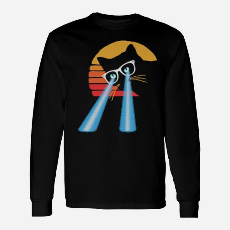 Hipster Cat Laser Eyes Sweet Distressed Sun Fun Eighties Long Sleeve T-Shirt