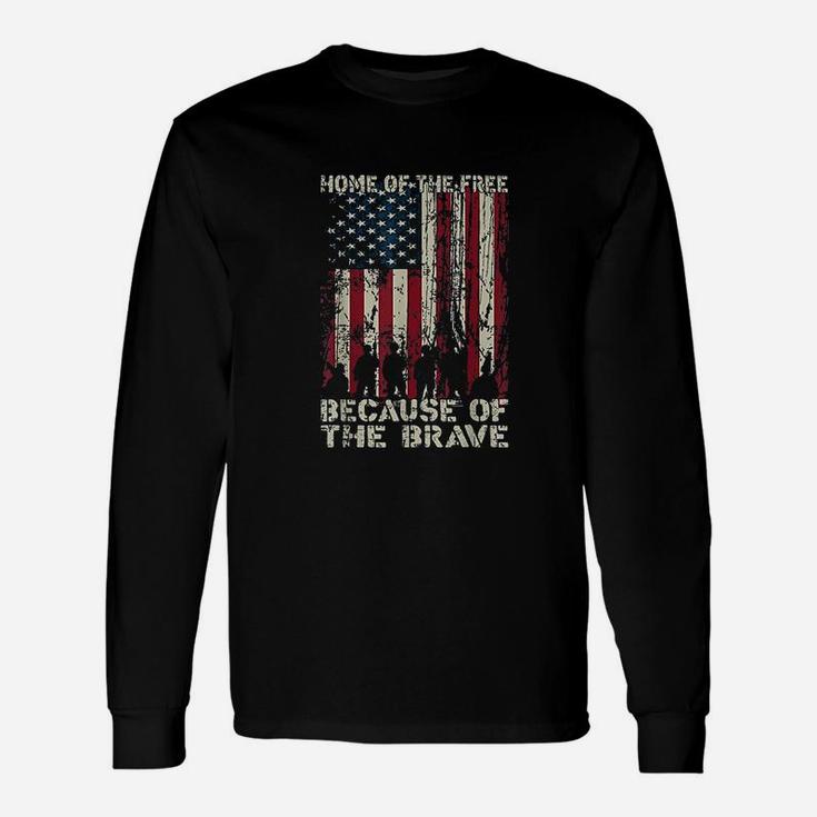 Home Of The Free Because Of The Brave Distress American Flag Unisex Long Sleeve