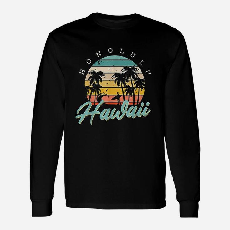 Honolulu Hawaii Aloha Hula Retro Vintage Sunset Summer Beach Unisex Long Sleeve