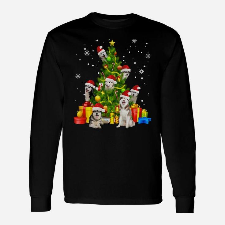Husky Christmas Tree Gift X-Mas Santa Hat Womens Mens Unisex Long Sleeve