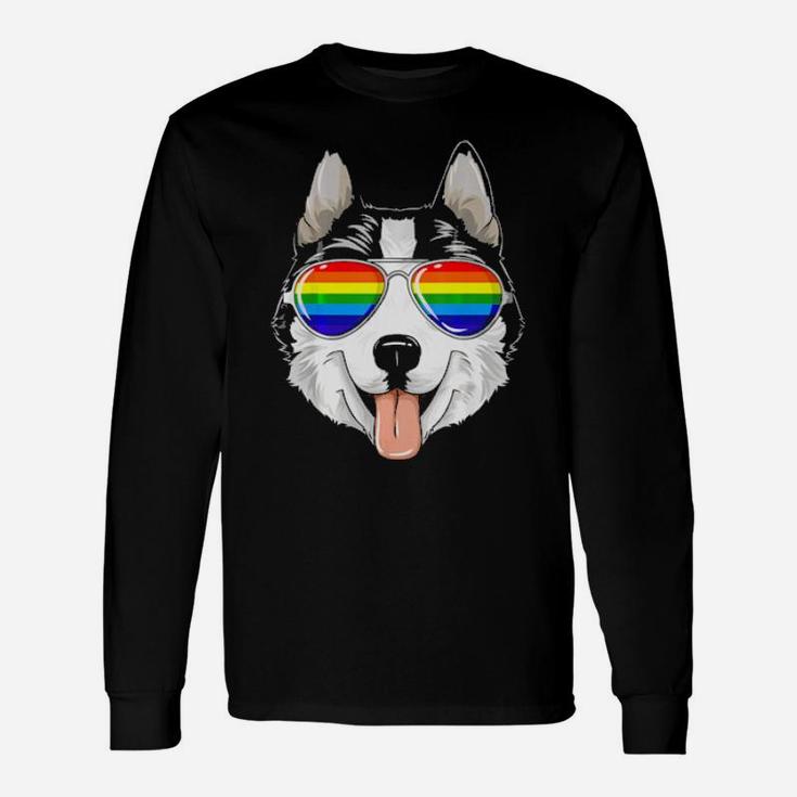 Husky Gay Pride Flag Lgbt Rainbow Sunglasses Husky Long Sleeve T-Shirt