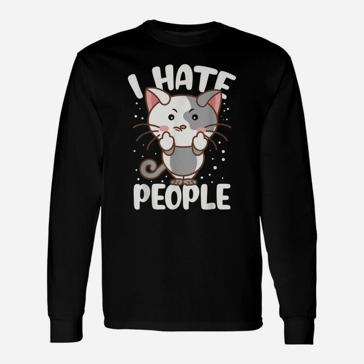 I Hate People Middle Finger Funny Cat Lovers Unisex Long Sleeve