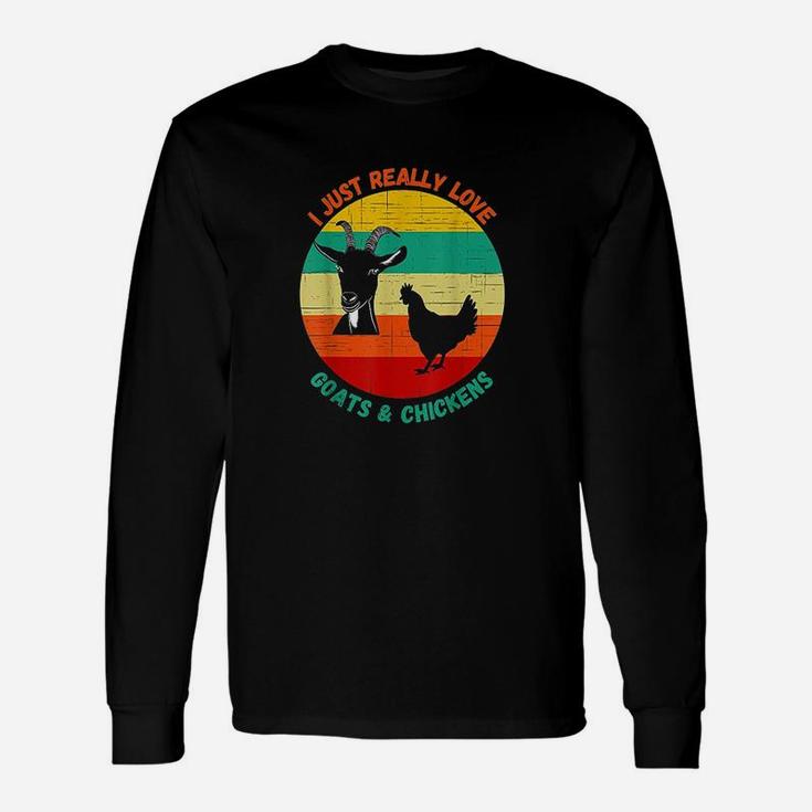I Just Really Love Goats And Chickens Farmer Retro Sunset Unisex Long Sleeve