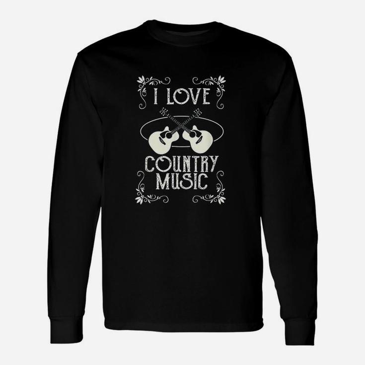 I Love Country Music Vintage Guitar Musician Unisex Long Sleeve
