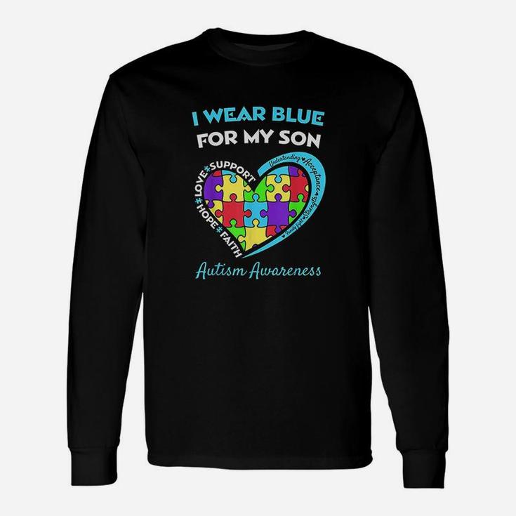 I Wear Blue For My Son Awareness Mom Dad Heart Puzzle Unisex Long Sleeve