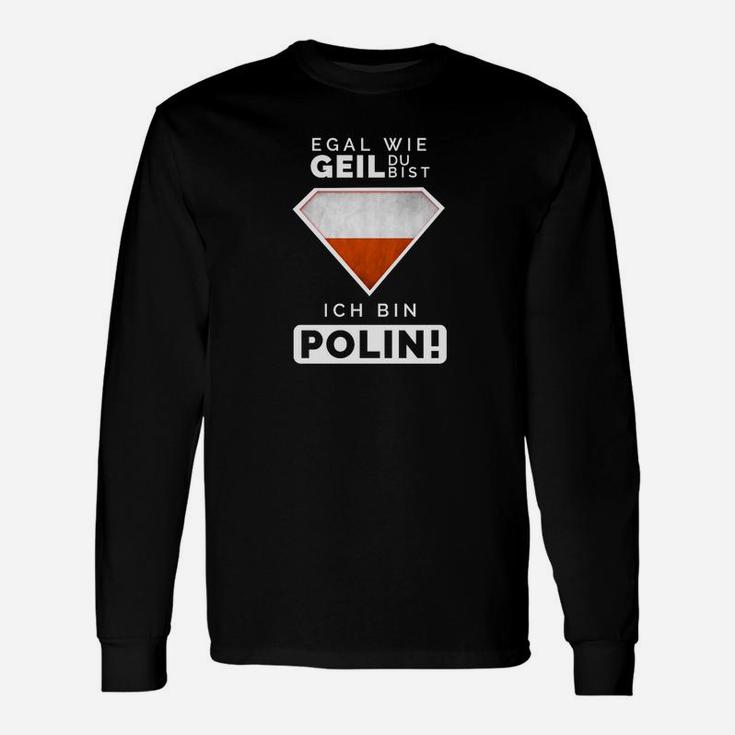 Ich bin Polin lustiges Langarmshirts in Schwarz, Humorvolles Damenoberteil