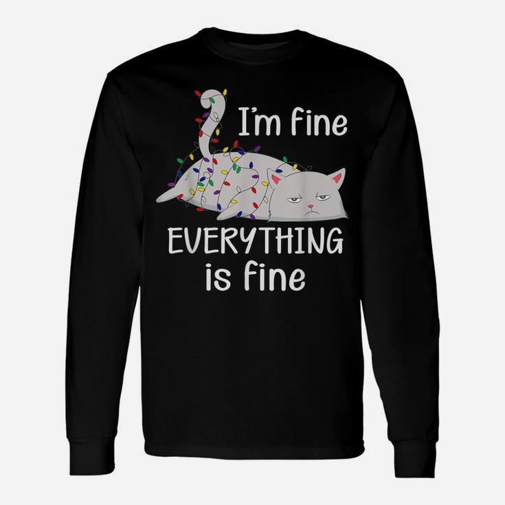 I'm Fine Everything Is Fine Christmas Lights Funny Cat Lover Unisex Long Sleeve