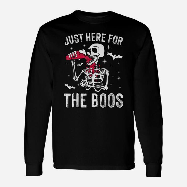I'm Just Here For The Boos Funny Skeleton Drinking Wine Unisex Long Sleeve