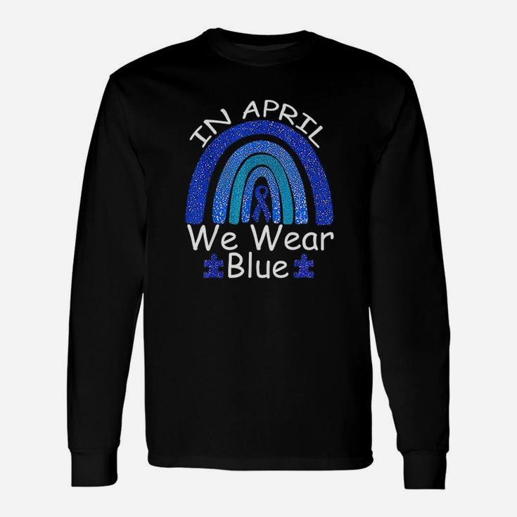 In April We Wear Blue Rainbow Awareness Month Puzzle Unisex Long Sleeve