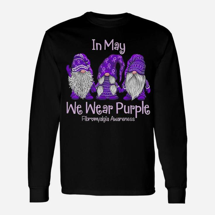 In May We Wear Purple For Fibromyalgia Awareness Gnome Unisex Long Sleeve
