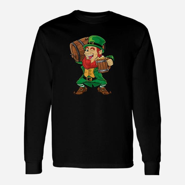 Irish Leprechaun With Barrel Beer St Patrick's Day Long Sleeve T-Shirt
