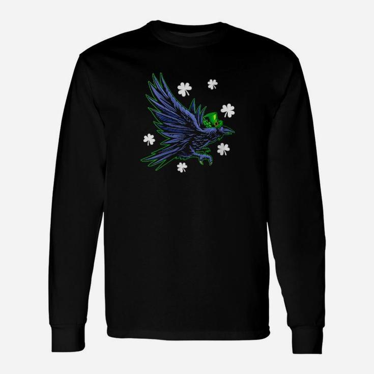 Irish Shamrock Leprechaun Raven Bird St Patrick's Day Long Sleeve T-Shirt